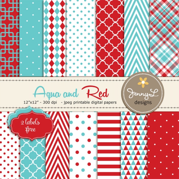 Download Aqua Blue and Red Digital Papers 