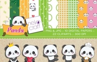 Panda clipart and Digital paper