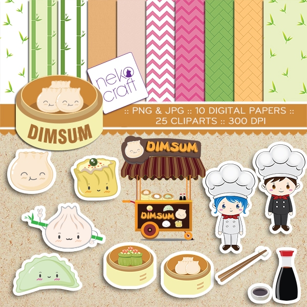 Download Dimsum cliparts and Digital paper Set 