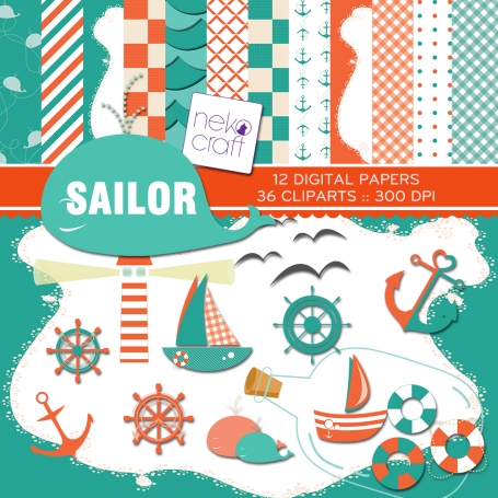 Sailor digital paper & clipart