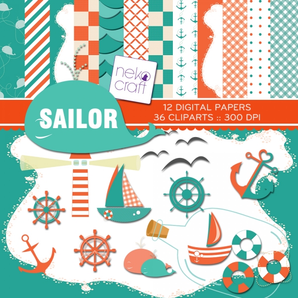 Download Sailor digital paper & clipart set 
