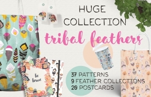 37 Feather Patterns, 20 Postcards