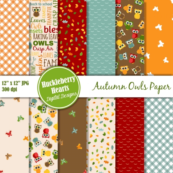 Download Digital Owl Paper, Owl Scrapbook Paper, Autumn Paper, Fall Paper 