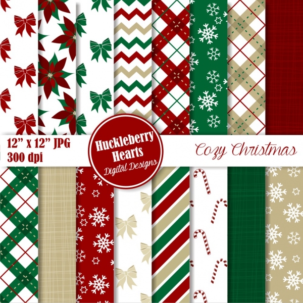 Download Cozy Christmas Digital Papers, Christmas Patterns, Christmas Paper 