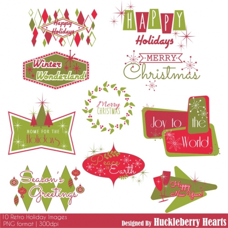 Retro Holiday Clipart, Christmas