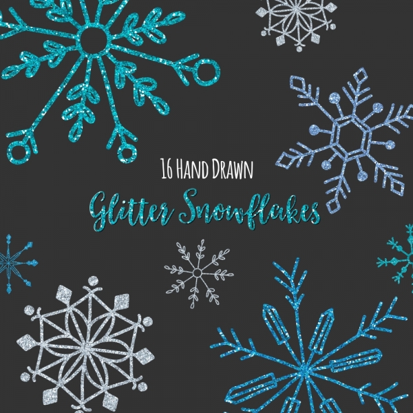 Download Snowflake Clipart, Digital Snowflakes, Glitter, Hand Drawn 