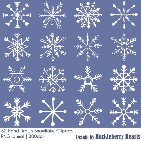 Download Snowflake Clipart, Digital Snowflakes, Hand Drawn 