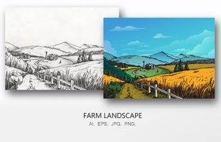 Hand Drawn Farm Nature Landscape 