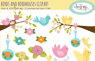 Bird and Birdhouses Clipart