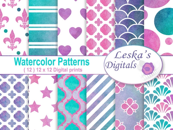 Download Watercolor Digital Paper Patterns 