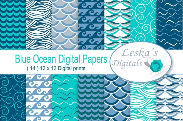 Download Waves Digital Paper "Ocean Scrapbook Paper" 