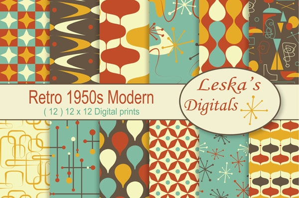 Download Retro Digital Paper 1950's Mid Century Modern 