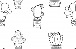 A set of black-and-white cactuses