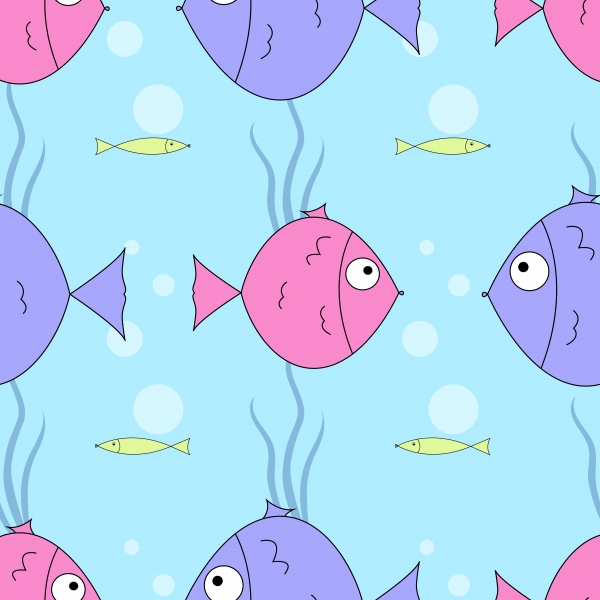 Download Vector seamless pattern with cute fishes.  