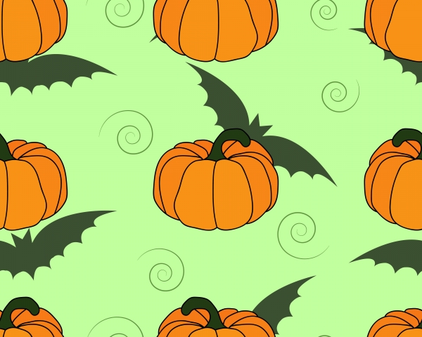 Download Vector seamless pattern with pumpkins and bats.  