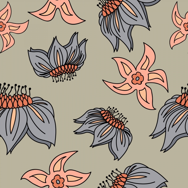 Download Fantasy hand-drawn floral seamless pattern.  