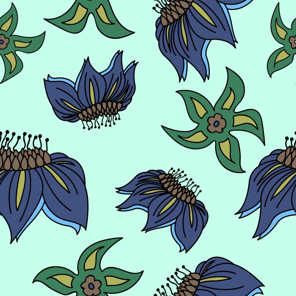 Download Fantasy hand-drawn floral seamless pattern.  