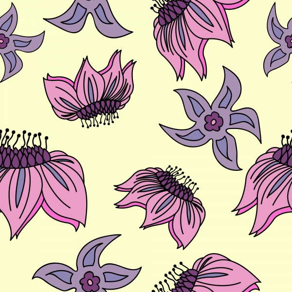 Download Fantasy hand-drawn floral seamless pattern.  