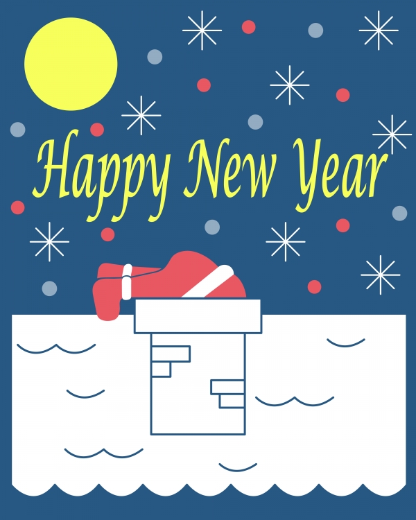 Download The New Year's card with Santa Claus on a roof. Blue background. 