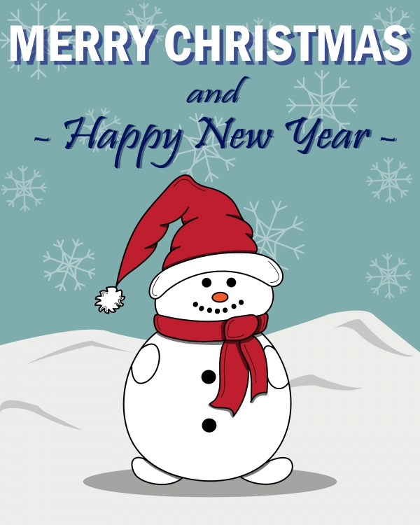 Download New Year's card with a snowman. 