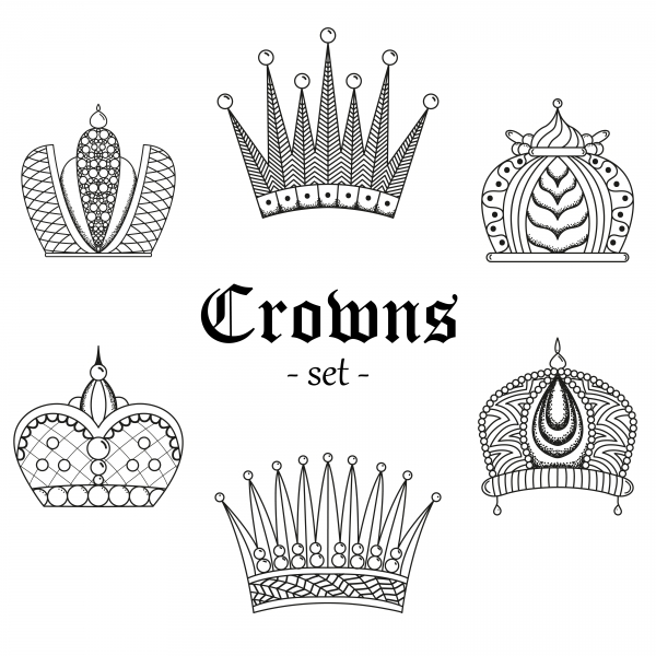 Download A set of crowns for design. Black-and-white illustration. 