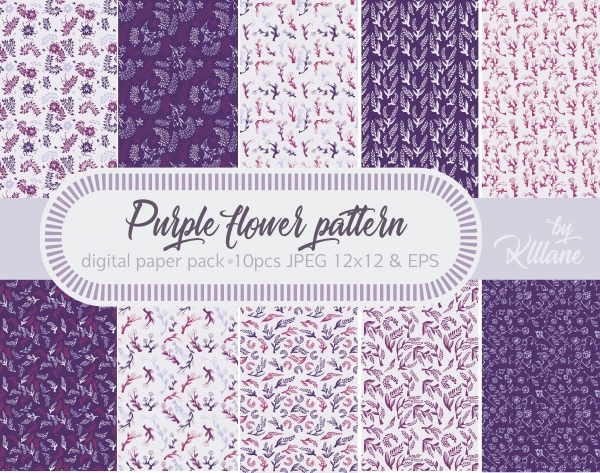 Download Purple Flower Pattern Digital Paper Pack 