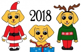 Set of 3 Dogs in New Year's suits