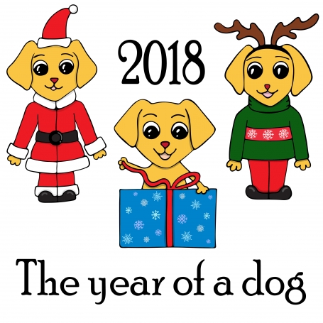 Set of 3 Dogs in New Year's suits