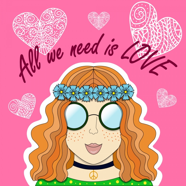 Download Vector Illustration of Red Girl-Hippie 