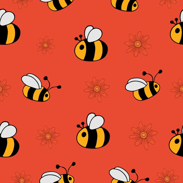 Download Bees and Flowers Seamless Pattern 