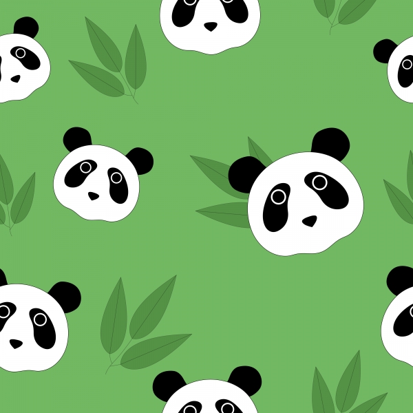 Download Panda Seamless Pattern and Bamboo Leaves 