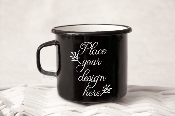 Download Black Metal Cup Enamel Camp Mug Mockup 