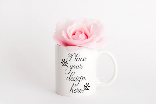 Download White Coffee Mug Mockup Floral Feminine PSD 