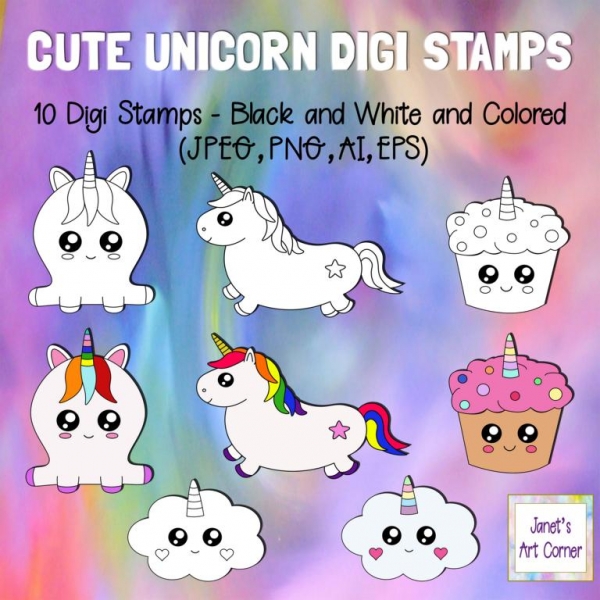 Download Cute Unicorn Digi Stamps and Clip Art  