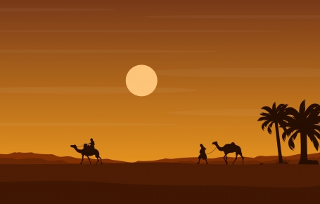 Camel Rider Crossing Vast Desert