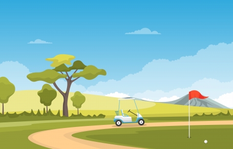 Golf Field Flag Cart Grass Tree