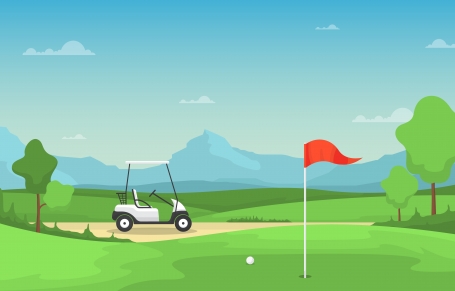 Golf Field Flag Cart Grass Tree