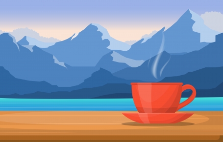 A Cup of Tea on Table in Mountain