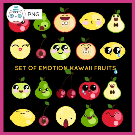 Kawaii Fruit Emotions PNG